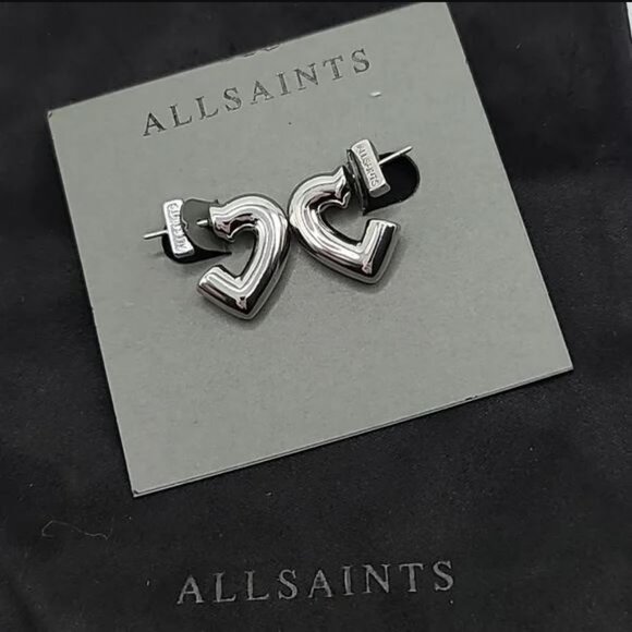 All Saints Jewelry - AllSaints Silver Heart Huggie Earrings